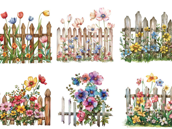 Spring flower with fence clipart t shirt template vector