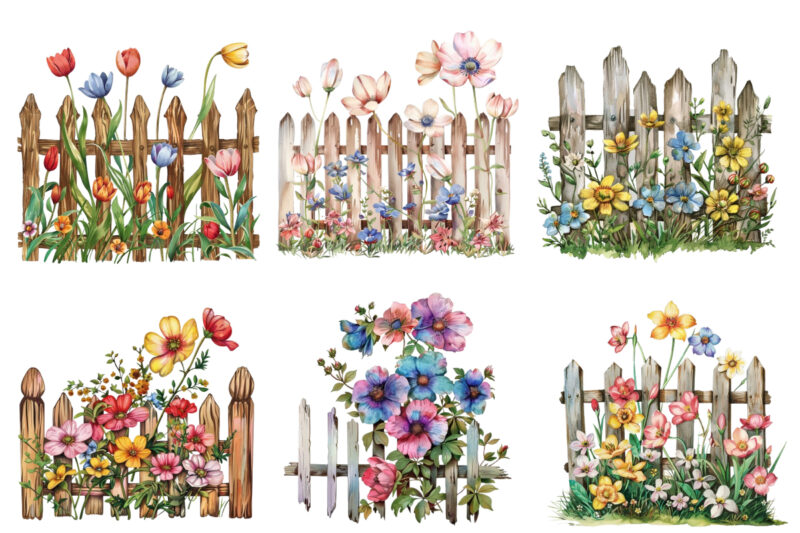 spring flower with fence clipart