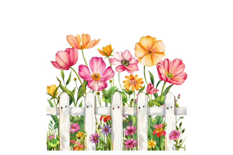 spring flower with fence clipart