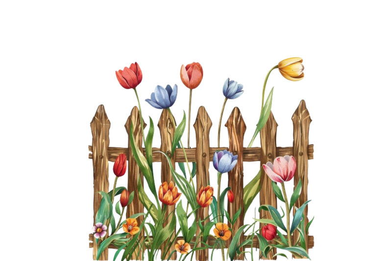 spring flower with fence clipart