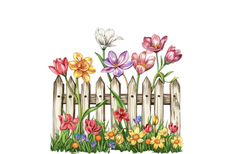 spring flower with fence clipart