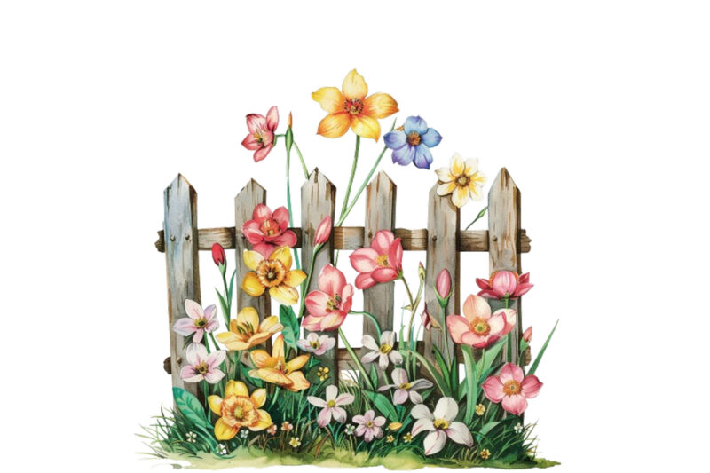 spring flower with fence clipart