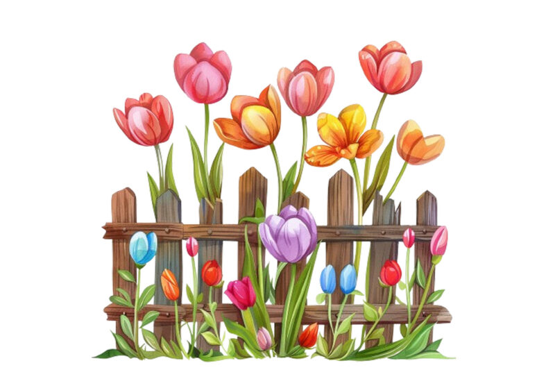 spring flower with fence clipart