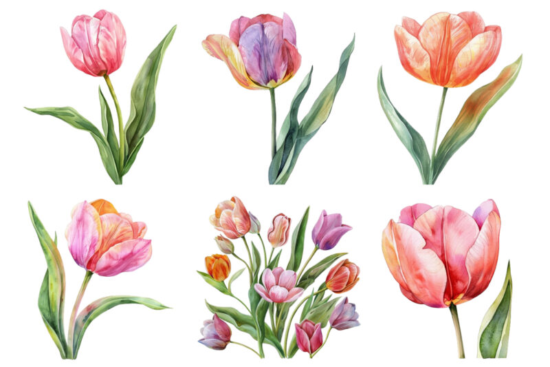 watercolor Spring Tulip clipart