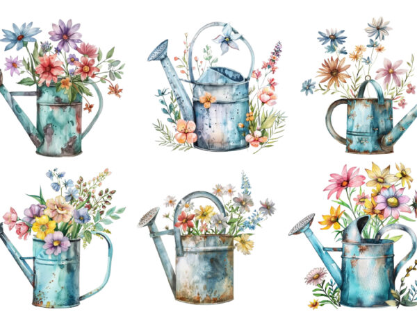 Watering can with flowers clipart t shirt design for sale