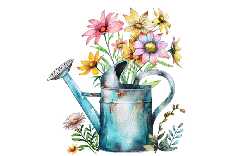 Watering Can with flowers clipart