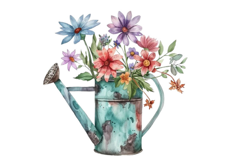 Watering Can with flowers clipart