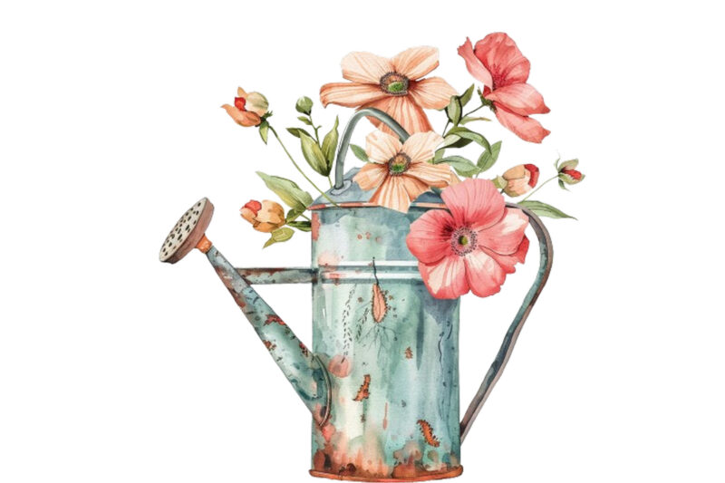 Watering Can with flowers clipart