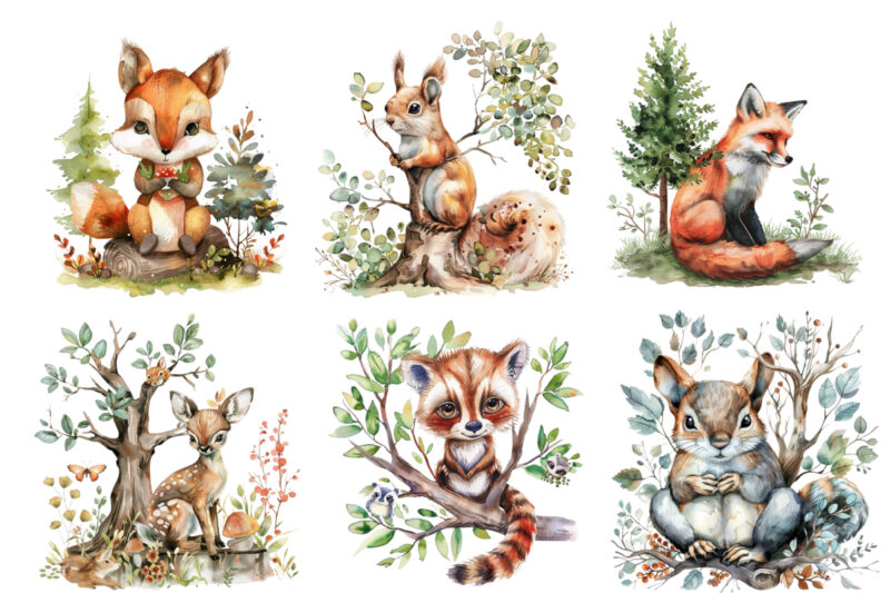 watercolor Woodland Animal clipart