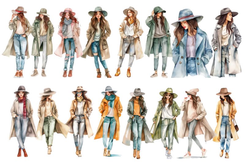 watercolor fashion girl clipart