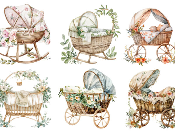 Watercolor nursery cute bassinet clipart t shirt design for sale