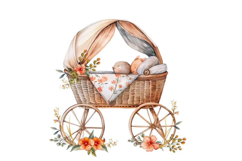 watercolor nursery cute Bassinet clipart