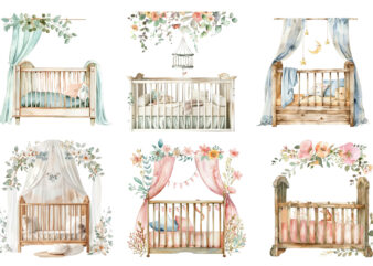 watercolor nursery cute Crib clipart