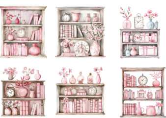 pink Bookshelf with book and clock