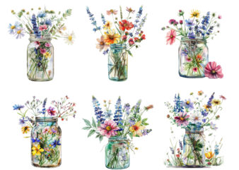 watercolour Wildflowers in glass Jar clipart