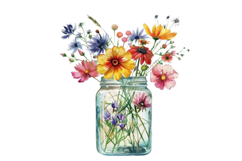 watercolour Wildflowers in glass Jar clipart