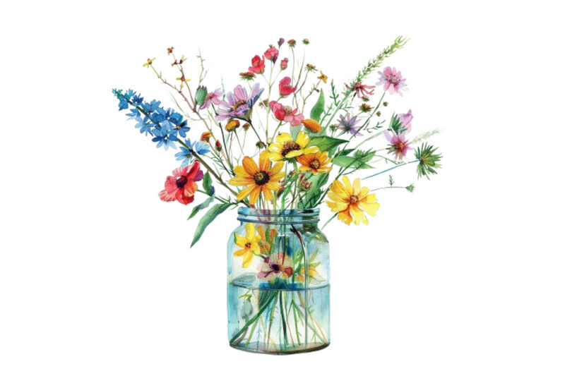 watercolour Wildflowers in glass Jar clipart