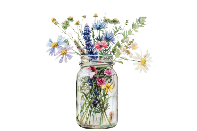 watercolour Wildflowers in glass Jar clipart