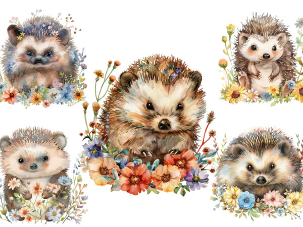 Cute baby hedgehog with flower t shirt vector file