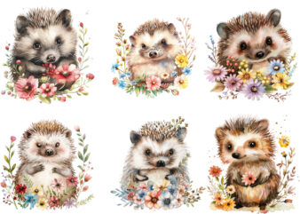 cute baby Hedgehog with flower t shirt vector file