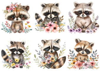 watercolour cute baby panda with flowers