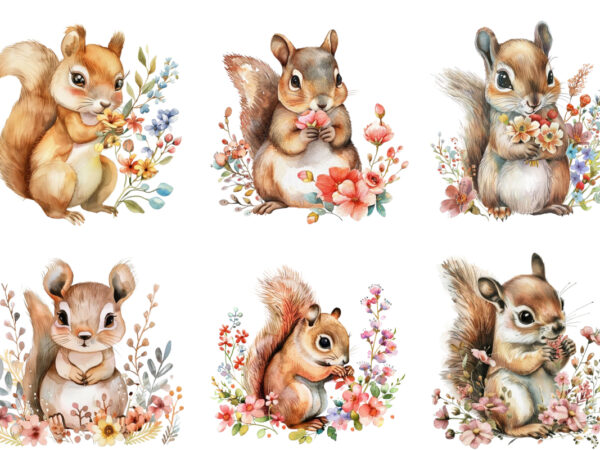 Cute baby squirrel with flower t shirt vector file