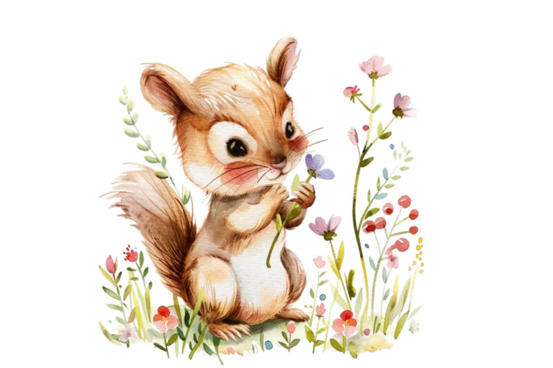 cute baby Squirrel with flower