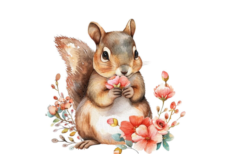 cute baby Squirrel with flower