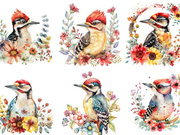 Cute baby woodpecker with flower t shirt vector file