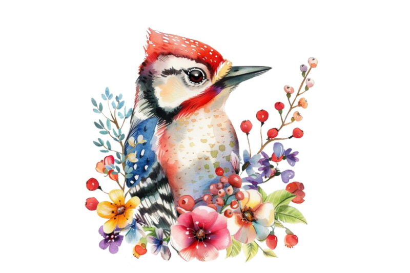 cute baby Woodpecker with flower