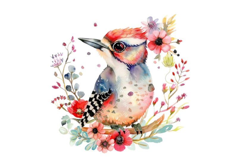 cute baby Woodpecker with flower