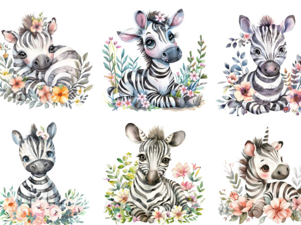 Cute baby zebra with flowers t shirt vector file