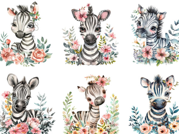 Cute baby zebra with flowers t shirt vector file