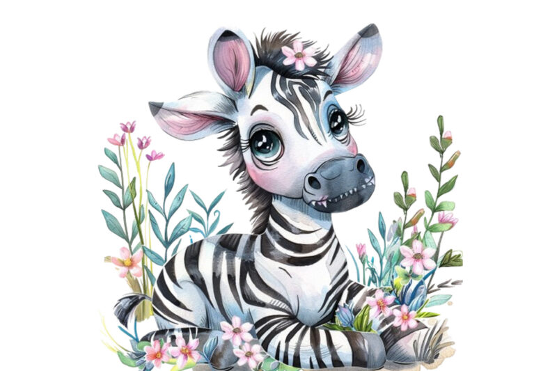 cute baby Zebra with flowers