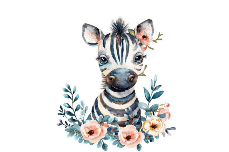 cute baby Zebra with flowers