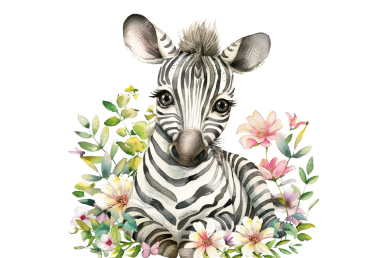 cute baby Zebra with flowers