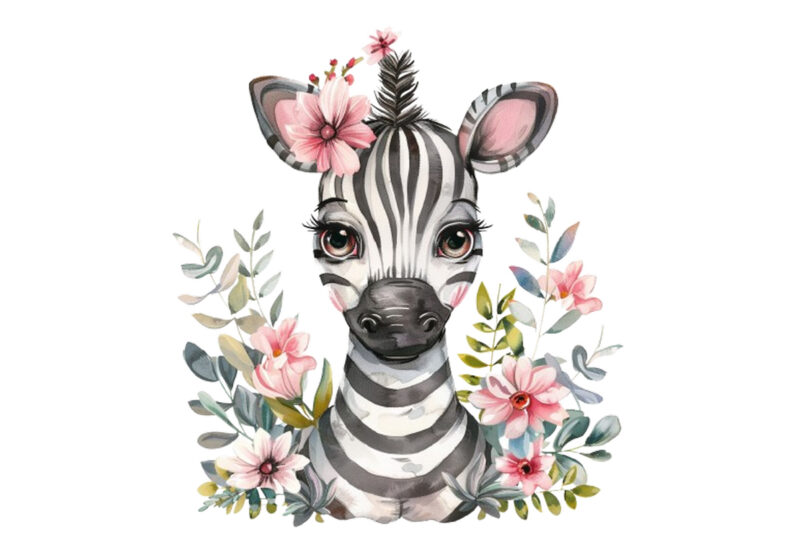 cute baby Zebra with flowers