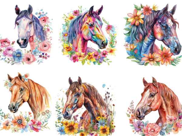 Horse with flowers clipart graphic t shirt