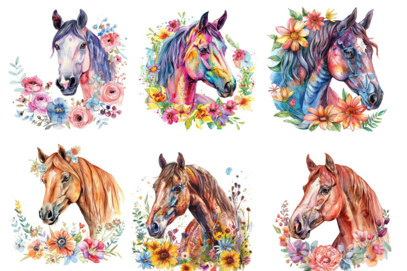 horse with flowers clipart