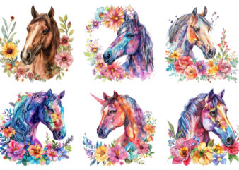 horse with flowers clipart graphic t shirt