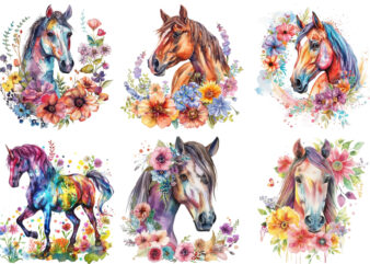 horse with flowers clipart graphic t shirt