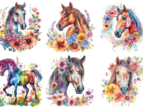Horse with flowers clipart graphic t shirt