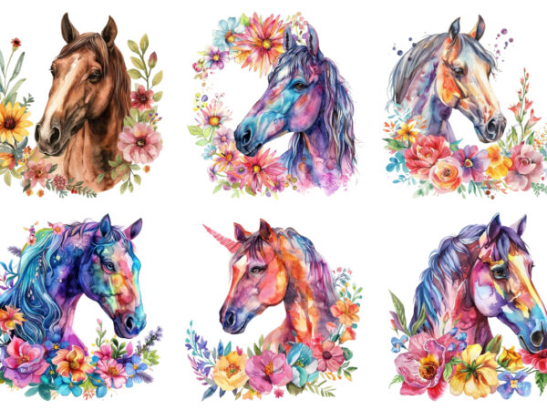 Horse with flowers clipart graphic t shirt