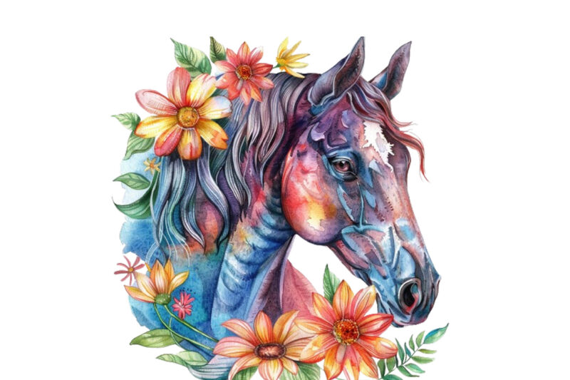 horse with flowers clipart