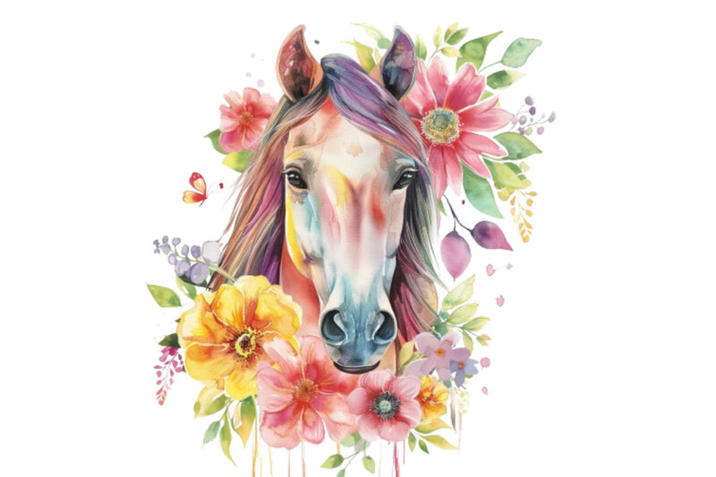 horse with flowers clipart