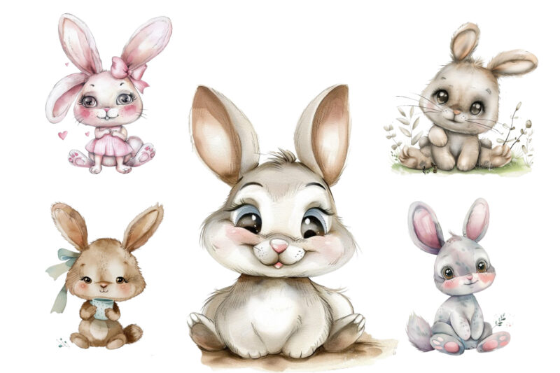 watercolour cute cartoon Bunny clipart