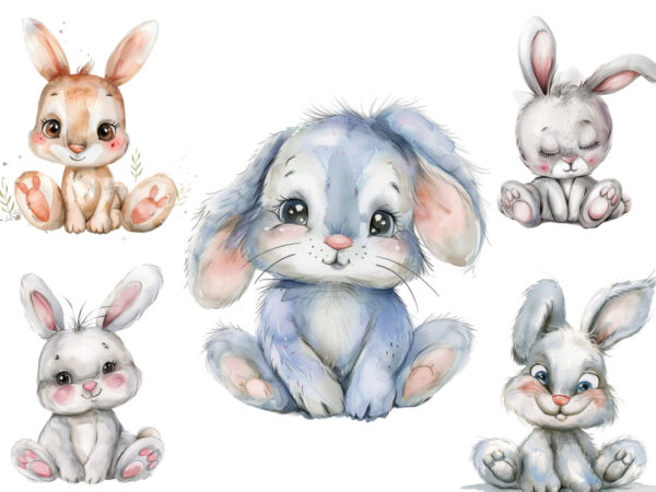 Watercolour cute cartoon bunny clipart t shirt design for sale