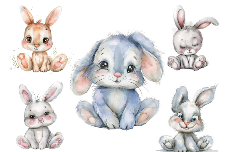 watercolour cute cartoon Bunny clipart