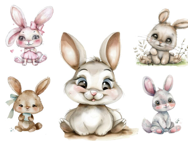 Watercolour cute cartoon bunny clipart t shirt design for sale