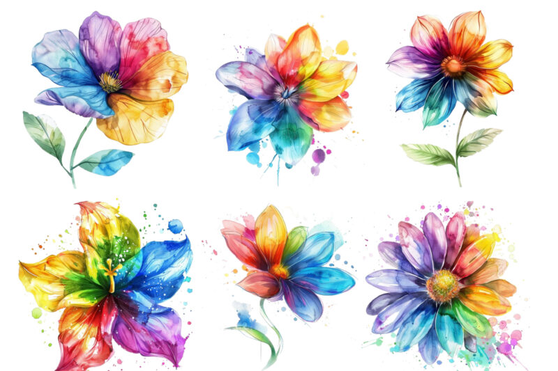 watercolour rainbow flower clipart